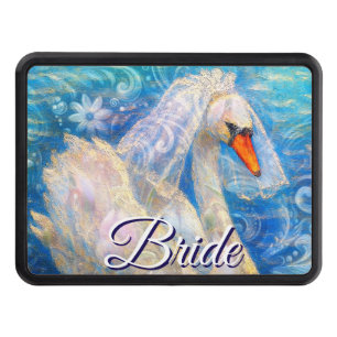 Swan Bride w/Veil on Water Blue White Personalized Hitch Cover