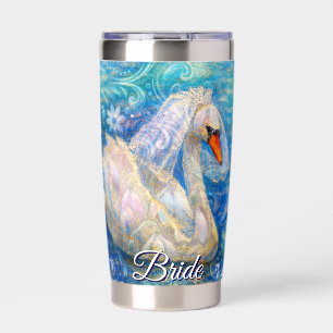 Swan Bride w/Veil on Water Blue White Personalized Insulated Tumbler