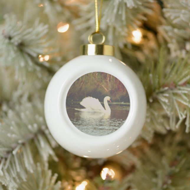 Swan Ceramic Ball Christmas Ornament (Tree)
