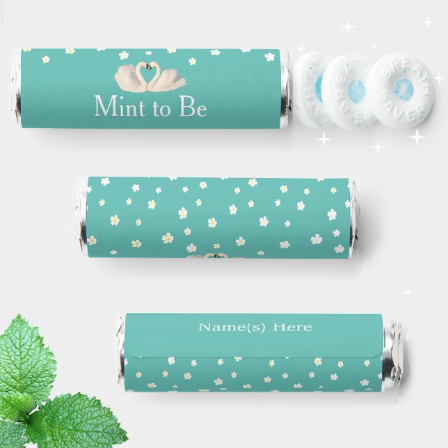 Swan Couple & Flowers on Teal Blue Wedding Breath Savers® Mints (Creator Uploaded)
