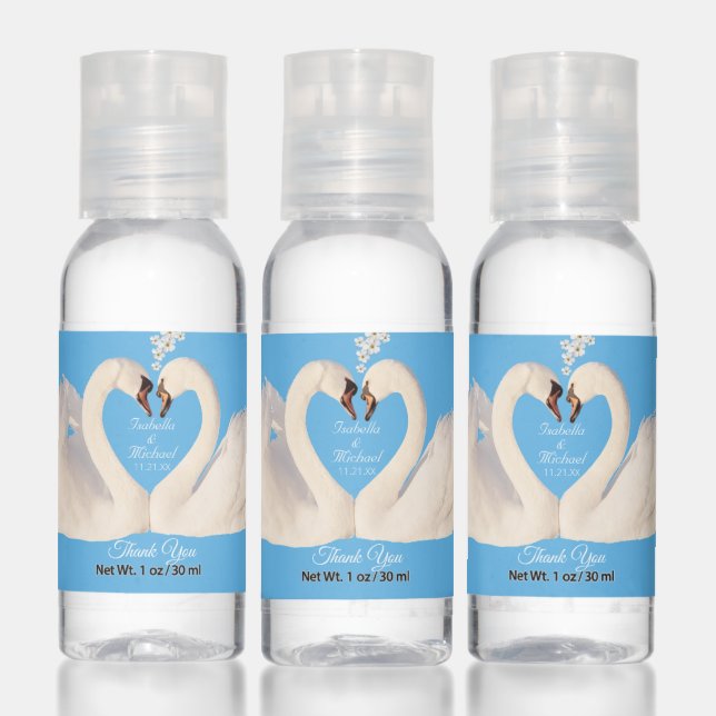 Swan Couple & Flowers Thank You Wedding Favor Hand Sanitizer (Set)