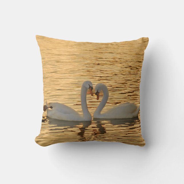 Swan Couple Meeting at Sunset Photograph Throw Pillow (Front)
