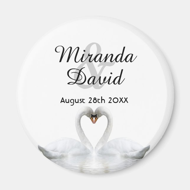Swan couple names monogram wedding magnet (Front)