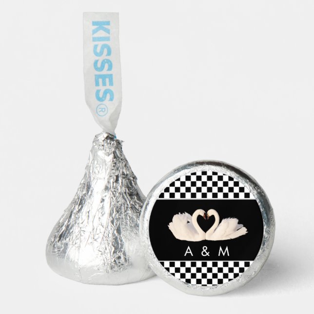 Swan Couple on Black & White Chess Pattern Hershey®'s Kisses® (Front)