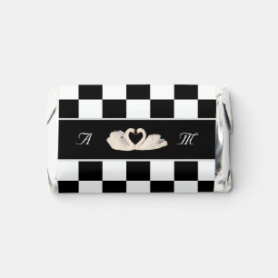 Swan Couple on Black & White Chess Pattern Wedding Hershey's Miniatures