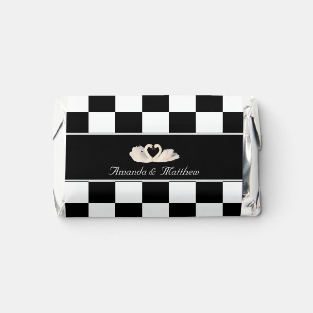 Swan Couple on Black & White Chess Pattern Wedding Hershey's Miniatures (Front)