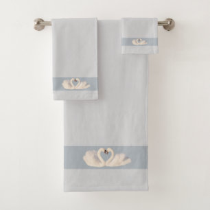 Swan Couple on Light Silver Gray Shades Bath Towel Set