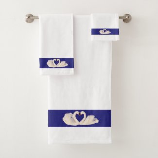 Swan Couple on Navy Blue & White