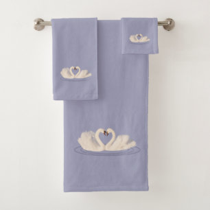 Swan Couple on Silver Gray Bath Towel Set