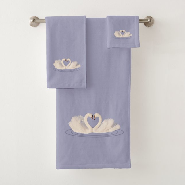 Swan Couple on Silver Gray Bath Towel Set (Insitu)