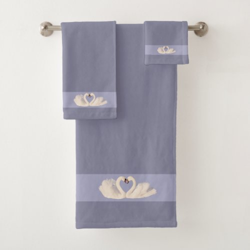 Swan Couple on Silver Gray Shades Bath Towel Set