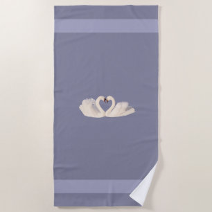 Swan Couple on Silver Gray Shades Beach Towel
