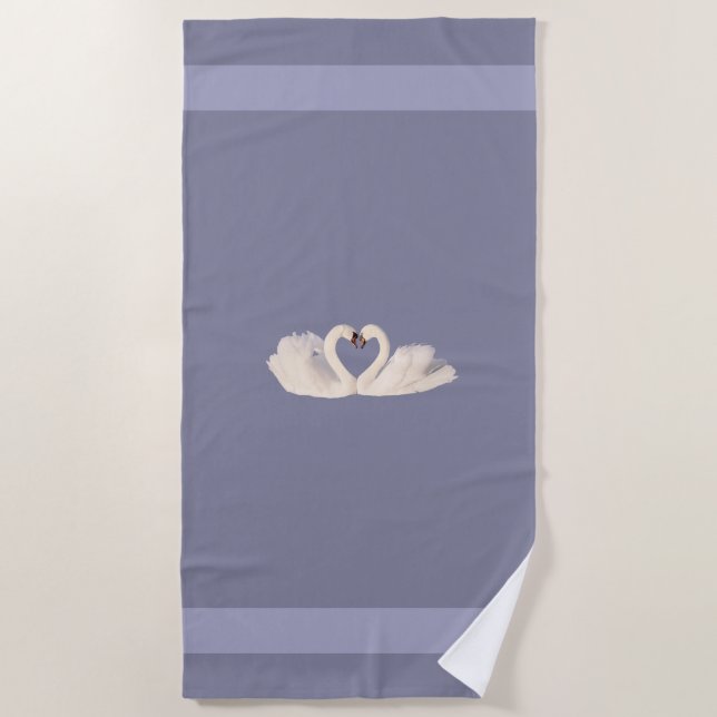 Swan Couple on Silver Gray Shades Beach Towel (Front)