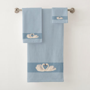 Swan Couple on Wondrous Blue Shades Bath Towel Set