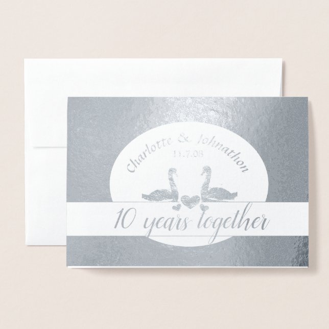 Swan couple tin 10th wedding anniversary card (Front With Envelope)