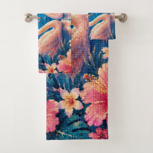 Swan Couple Tropical Date Night Geometric Style Bath Towel Set