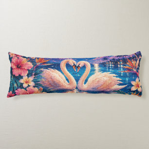 Swan Couple Tropical Date Night Geometric Style Body Pillow
