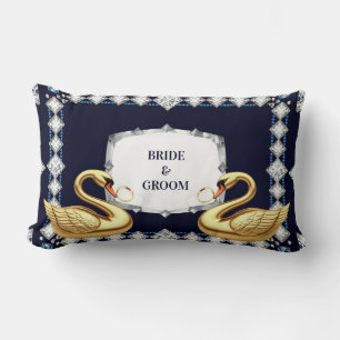 Swan Couple Wedding Rings And Floral Frame Lumbar Pillow