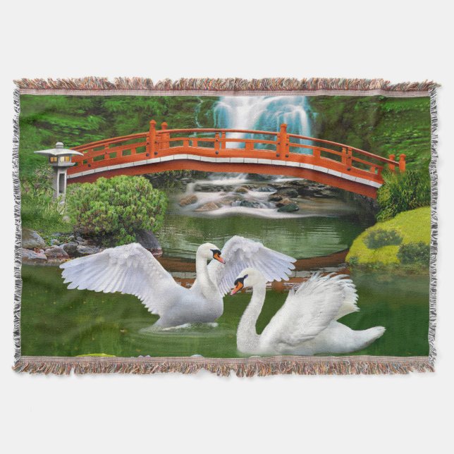 Swan Courtship Throw Blanket (Front)