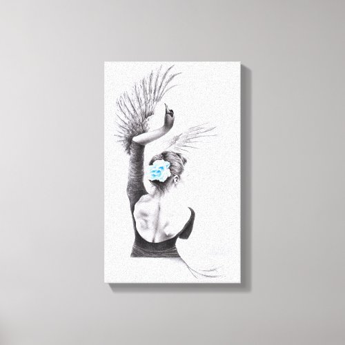 Swan dancing woman ballet Surreal drawing art Canvas Print