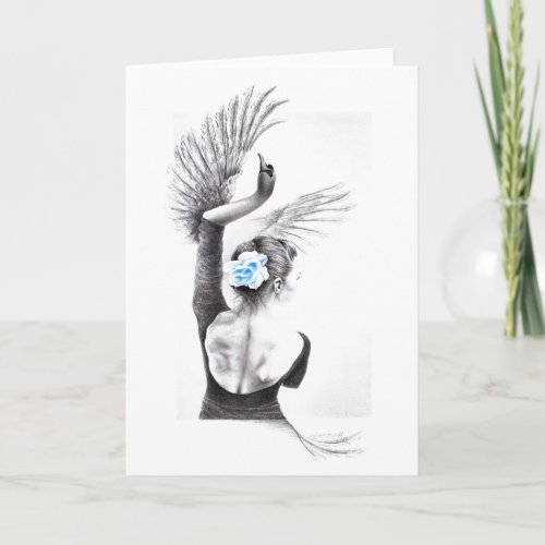 Swan dancing woman ballet Surreal drawing art Card