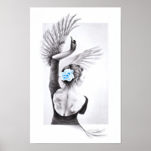 Swan dancing woman ballet Surreal drawing art Poster