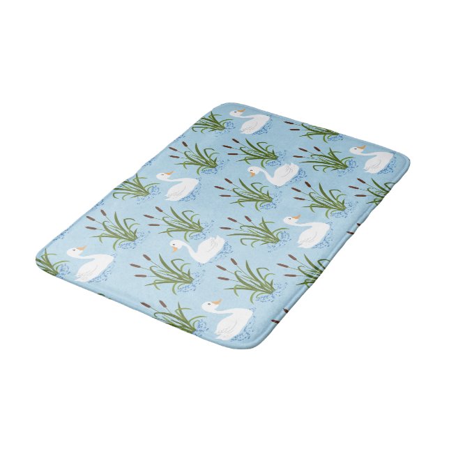 Swan Duck Pond Pattern Bath Mat (Angled)