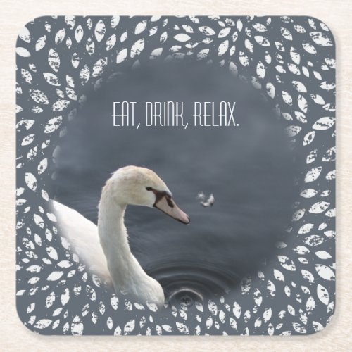 Swan Eat Drink Relax Square Paper Coaster