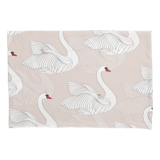 Swan Elegance: Ornamental White Pattern. Pillow Case (Front)