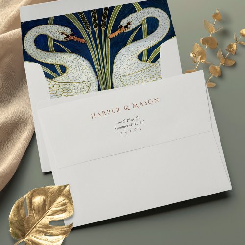 Swan Elegance Wedding Envelope Art Nouveau