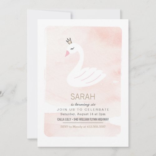 Swan Elegant Pink Birthday Invitation