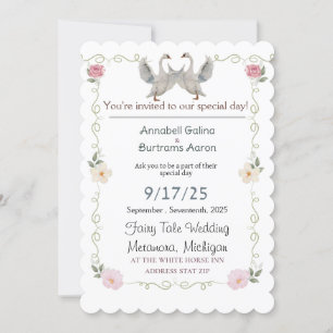 swan fairy tale wedding invitation