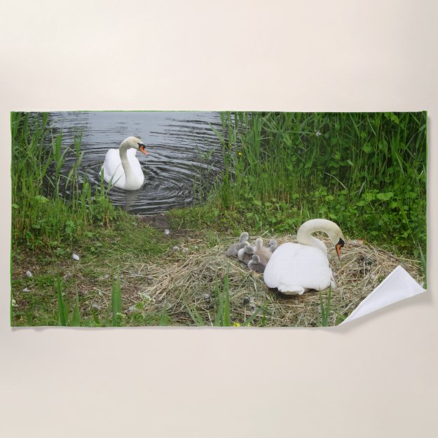 Swan Family Beach Towel