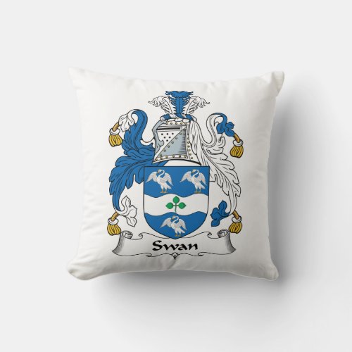 Swan Family Crest Throw Pillow