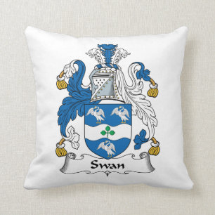 Swan Family Crest Throw Pillow