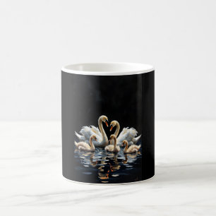 Swan Family on Black Lake Artwork Color Morph Mug