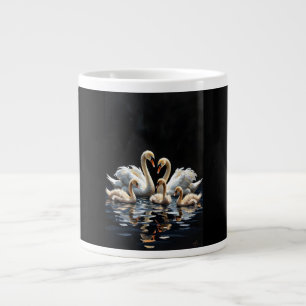 Swan Family on Black Lake Artwork Giant Coffee Mug