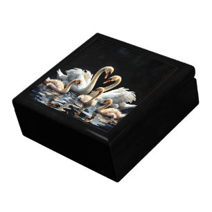 Swan Family on Black Lake Artwork Gift Box