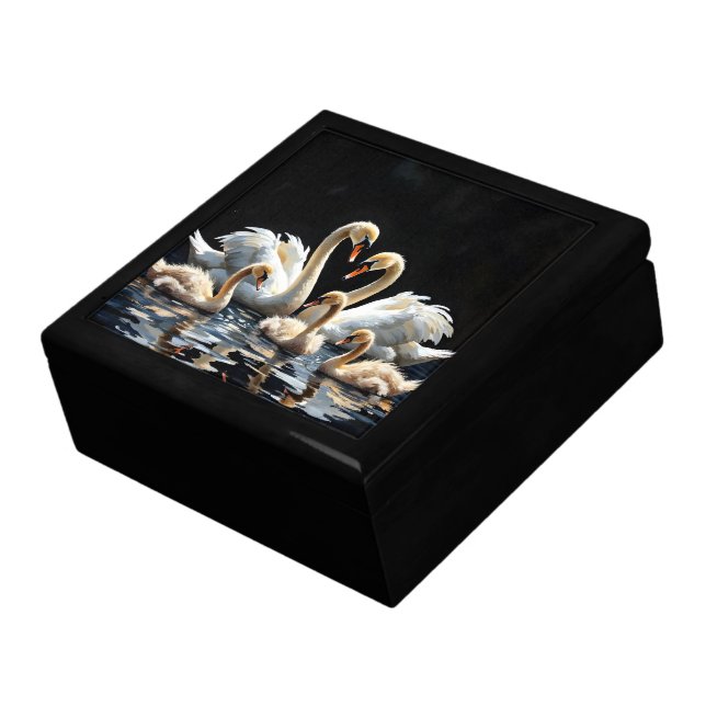 Swan Family on Black Lake Artwork Gift Box (Side)