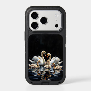 Swan Family on Black Lake Artwork iPhone 17 Pro Case