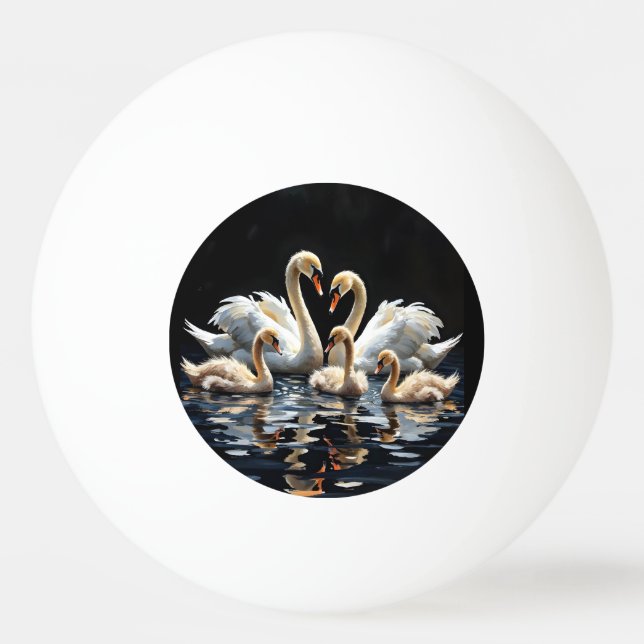Swan Family on Black Lake Artwork Ping Pong Ball (Front)