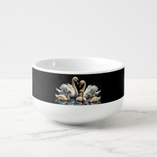 Swan Family on Black Lake Artwork Soup Mug