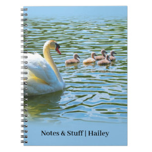 Swan Family on Lake Blue Personalized Notebook