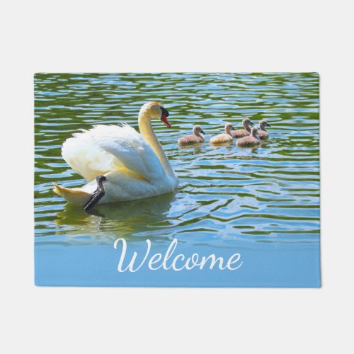 Swan Family on Lake Welcome Doormat