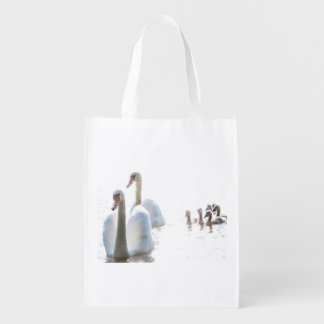 Swan Family on Water Original Nature Photography Grocery Bag