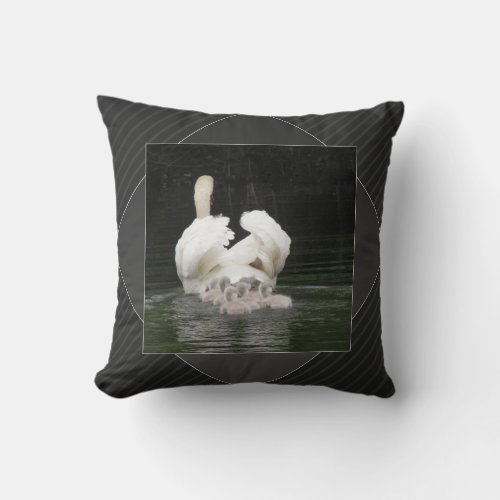 Swan Family Photograph with Black Stripes Throw Pillow