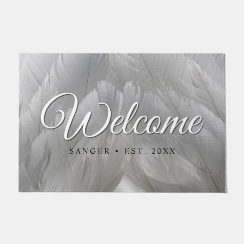 Swan Feathers Black  White Welcome Doormat