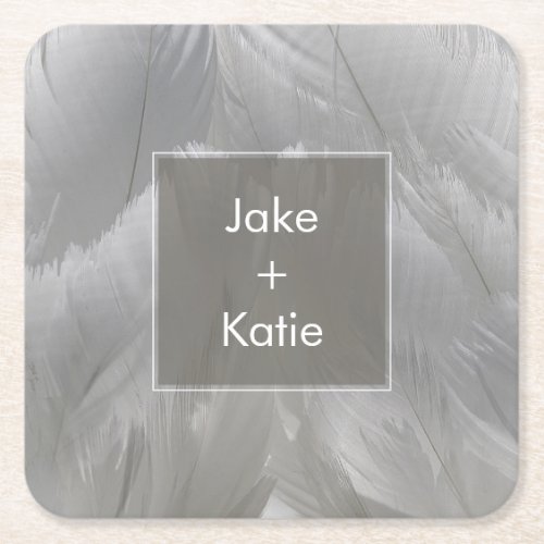 Swan Feathers Gray Personalized Coaster