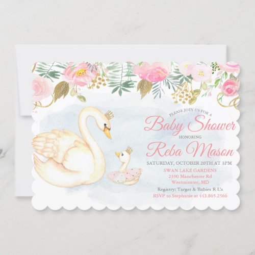 Swan Floral Baby Shower Invitation