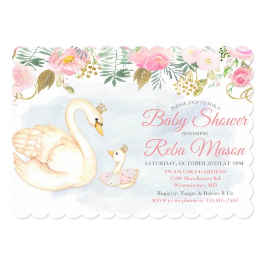 Swan Floral Baby Shower Invitation | Zazzle.com